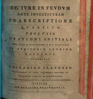 De Ivre In Fevdvm Ante Investitvram Praescriptione Qvaesito