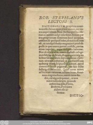 Rob. Stephanus Lectori S.