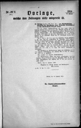 Anlage: zu No.2. (30.), Vorlagen, welche den Zeitungen nicht mitgeteilt sind