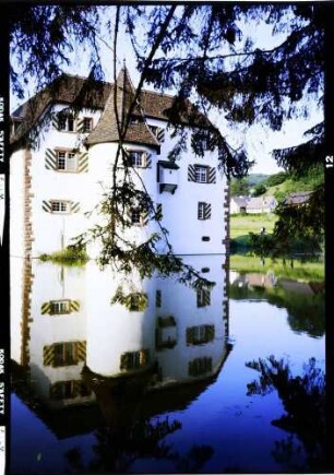 Inzlingen: Wasserschloss nach den Renovation, Südwestseite mit Rundturm