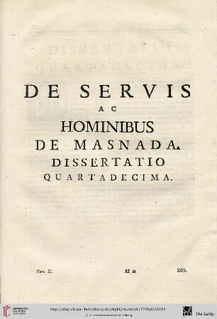 Dissertatio quartadecima: De Servis ac Hominibus de Masnada