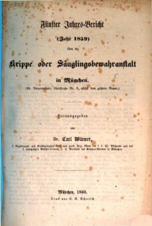 Jahresbericht über die Krippen- oder Säuglings-Bewahranstalten in München, 5. 1859 (1860)