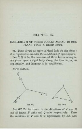 CHAPTER IX. EQUILIBRIUM OF THREE FORCES ACTING IN ONE PLANE UPON A RIGID BODY.