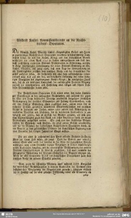 Abschrift Kaiserl. Kommissionsdecrets an die Reichsfriedens-Deputation