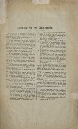 Statuten für den Schutzverein.