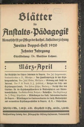 März-April: Zweites Doppelheft