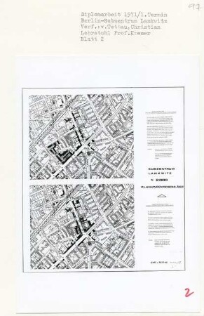 Subzentrum, Berlin-Lankwitz (Diplomarbeit bei Willy Kreuer): Planungsvorschläge 1:2000