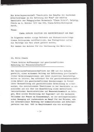 Clara Zetkins Auffassungen zur gesellschaftlichen Bedeutung der Frauenberufsarbeit