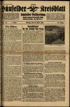 Erste Ausgabe vom Freitag, den 19. April 1940.