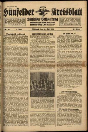 Erste Ausgabe vom Mittwoch, den 23. Juli 1941.