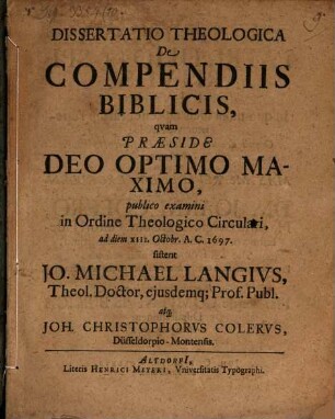 Diss. theol. de compendiis biblicis