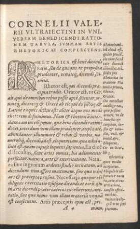 Cornelii Valerii Ultraiectini In Universam Benedicendi Rationem Tabula, Summam Artis Rhetoricae Complectens.