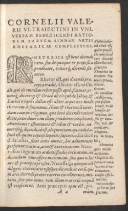 Cornelii Valerii Ultraiectini In Universam Benedicendi Rationem Tabula, Summam Artis Rhetoricae Complectens.