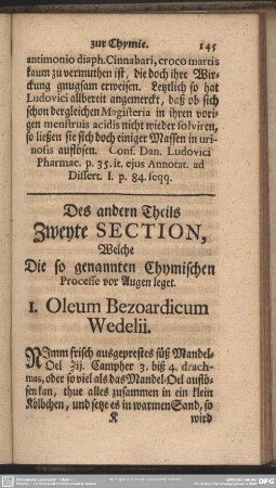 Des andern Theils Zweyte Section, Welche Die so genannten Chymischen Processe vor Augen leget