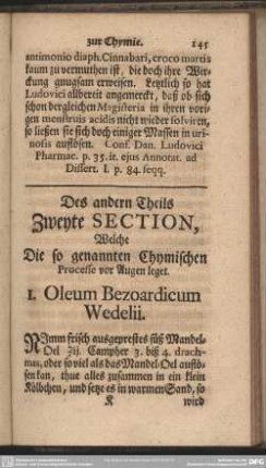 Des andern Theils Zweyte Section, Welche Die so genannten Chymischen Processe vor Augen leget