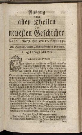 XXXVII. Nachl. Coburg, den 12. Sept. 1750.