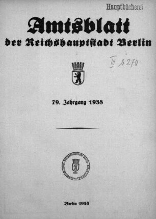 1938: Amtsblatt der Reichshauptstadt Berlin