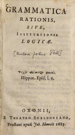 Grammatica rationis, sive, Institutiones logicae