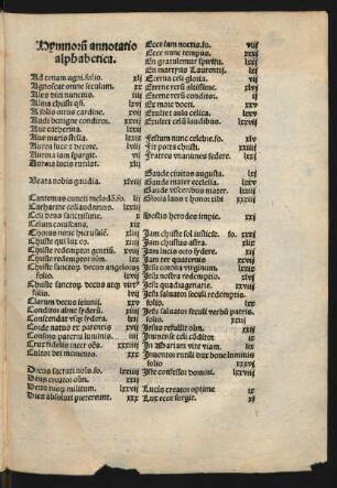 Hymnorum annotatio alphabetica.