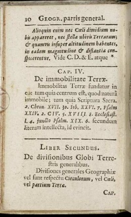 Liber Secundus. De divisionibus Globi Terrestris generalibus.