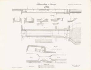 Erweiterung des Plauer Kanals. Schleuse, Bergzow: Lageplan 1:1000, Grundriss und Schnitte 1:250
