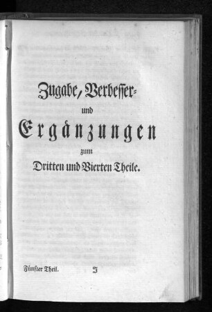 Zugabe, Verbesser- und Ergänzungen zum Dritten und Vierten Theile.