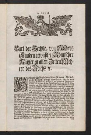 1-2, Carl der Sechste, von Gottes Gnaden erwaehlter ...