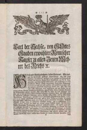 1-2, Carl der Sechste, von Gottes Gnaden erwaehlter ...