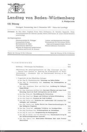 122. Sitzung, Stuttgart, 2.12.1971