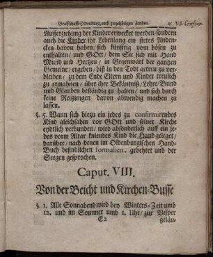 Caput VIII. Von der Beicht und Kirchen-Busse.