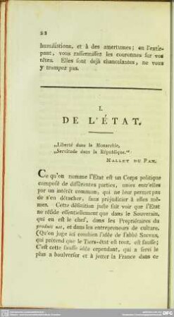 I. De L'État