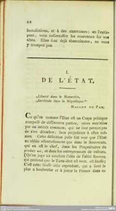 I. De L'État