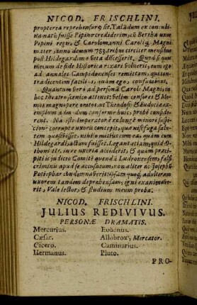 Nicod. Frischlini Julius Redivivus.