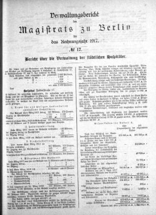 No. 17. Bericht über die Verwaltung der städtischen Hospitäler