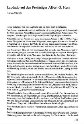 151-154, Laudatio auf den Preisträger Albert G. Hess