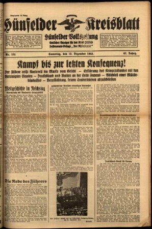 Ausgabe vom Samstag, den 13. Dezember 1941.