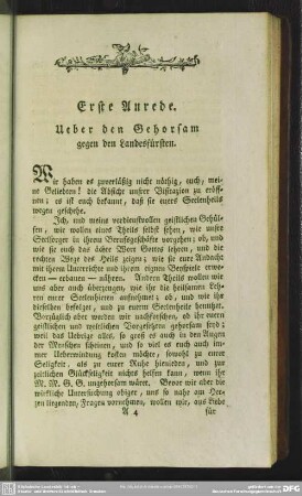 Erste Anrede. Ueber den Gehorsam gegen den Landesfürsten
