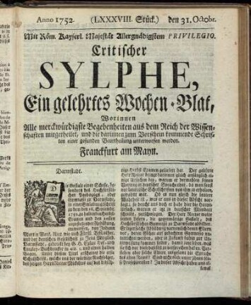 (LXXXVIII. Stück.) den 31. Octobr. Anno 1752.