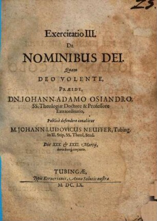 Exercitatio ... De Nominibus Dei, 3