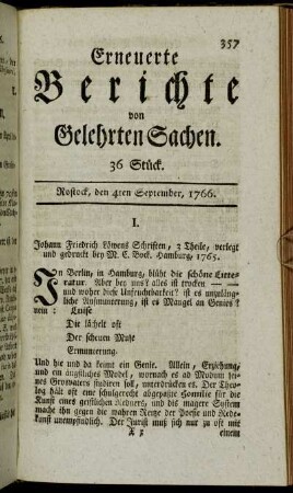36 Stück. Rostock, den 4ten September, 1766
