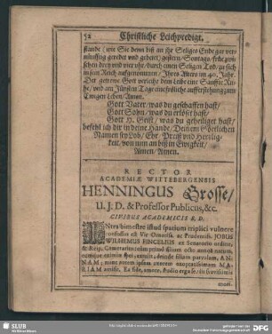 Rector Academiae Wittebergensis Hinningus Grosse,...