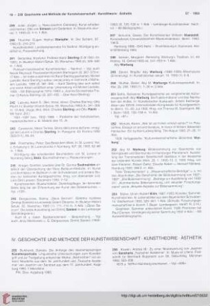 IV. Geschichte und Methode der Kunstwissenschaft. Kunsttheorie. Ästhetik
