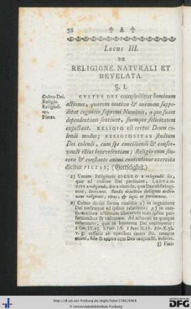 Locus III. De Religione Naturali Et Revelata.