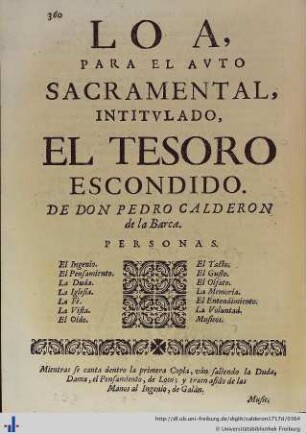 Loa para el Auto Sacramental El Tesoro Escondido.