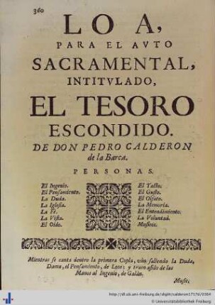 Loa para el Auto Sacramental El Tesoro Escondido.