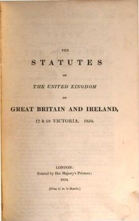 The statutes of the United Kingdom of Great Britain and Ireland. 1854
