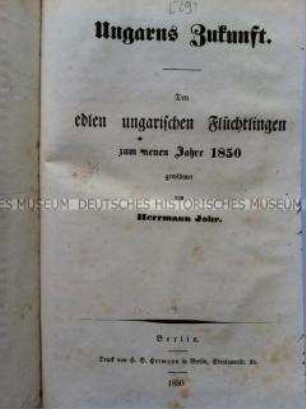 Flugschrift zur Zukunft Ungarns nach dem Aufstand von 1848/1849