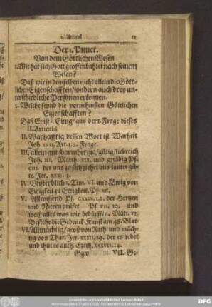 Der 1. Punct. Von dem Göttlichen Wesen