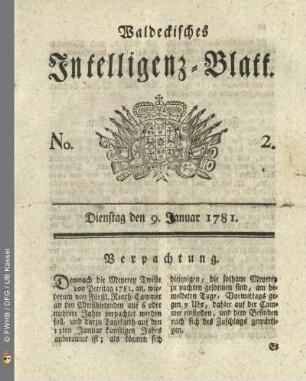 No. 2, Dienstag den 9. Januar 1781
