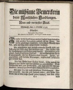 Neun und vierzigstes Stück. Mittwoch, den 17. October 1736.